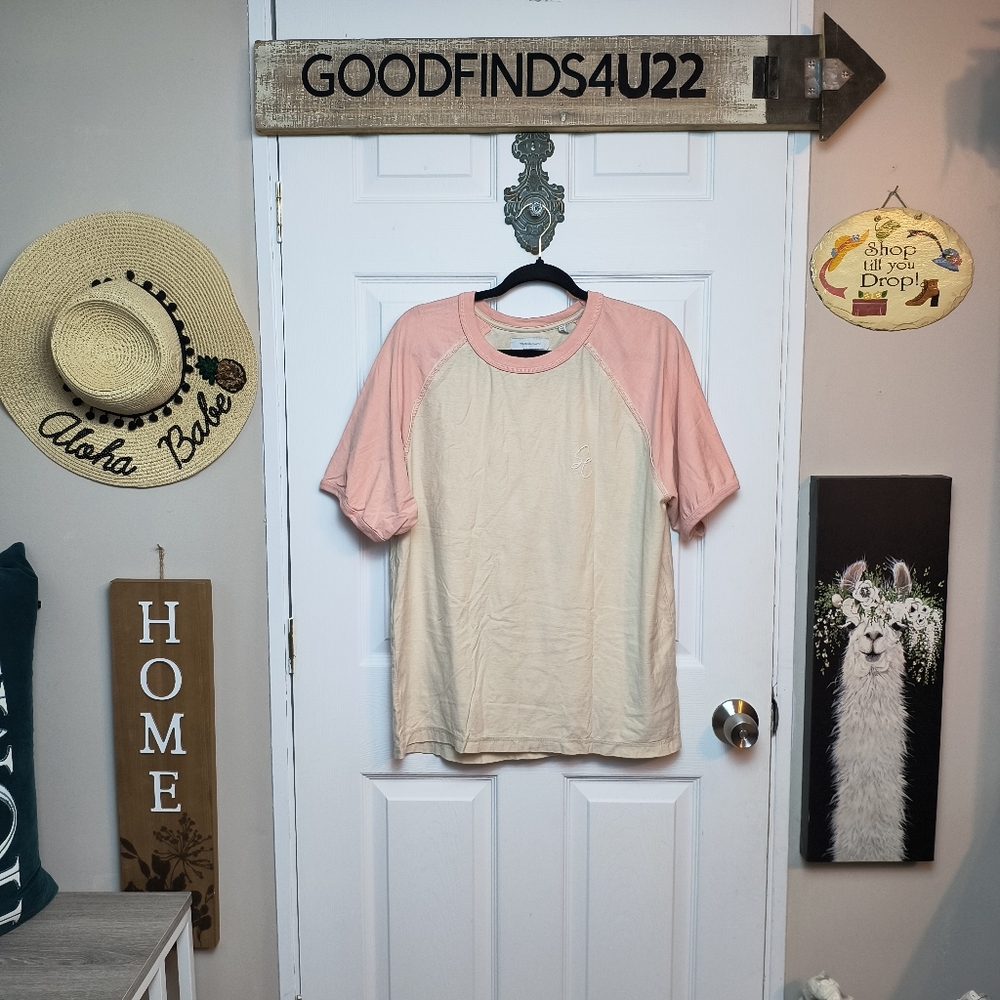 Standard Cloth Crew Neck Tee Shirt Medium 100% Cotton Pink Cream